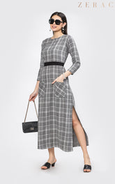 Plaid Slit Dress